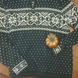 Land's End | Green Nordic Fair Isle Zip Pullover M